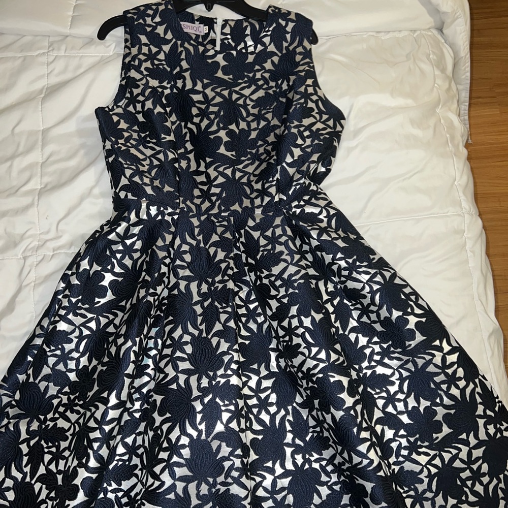 Silver navy blue dress